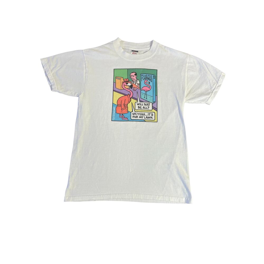 Funny Flamingo Graphic‎ Unisex Shirt SZ Small 100% Cotton Quirky Streetwear